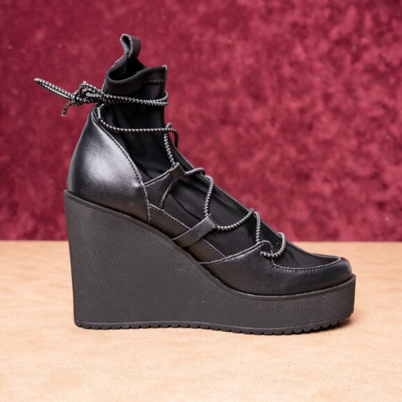 Steve Madden Women Atomic Black Leather Wedge Fashion Ankle Boots Size 8.5 - Picture 4 of 9